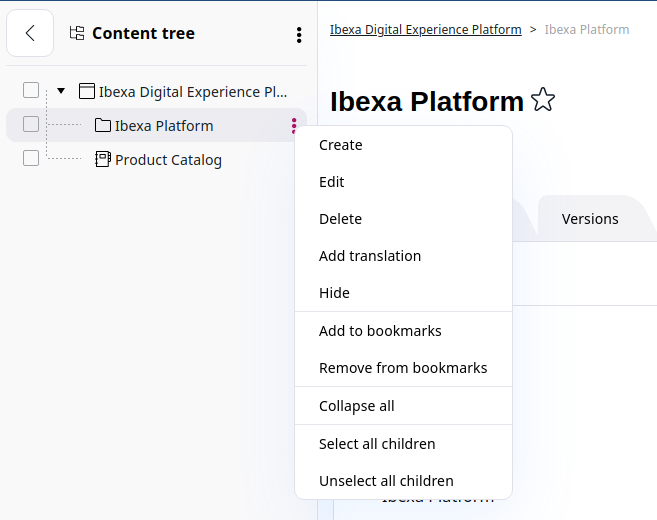 New content tree options